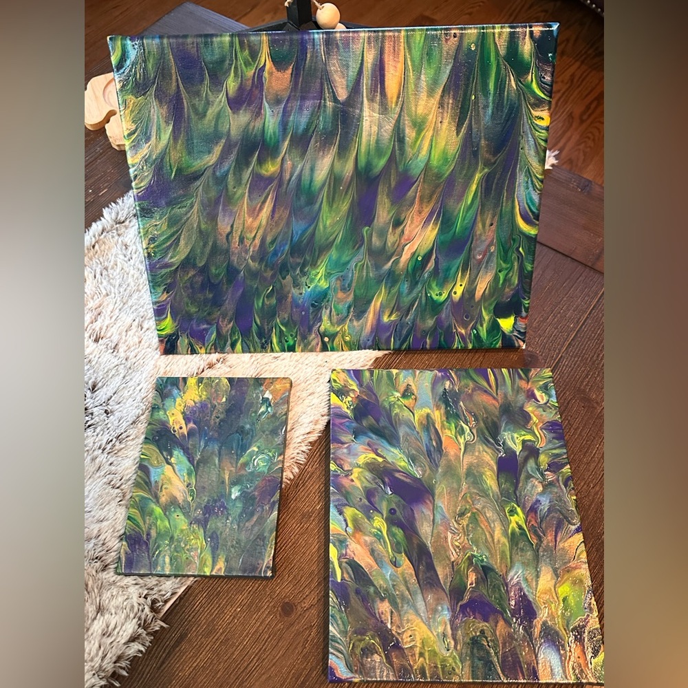 Hand crafted original multicolor acrylic on canvas set of three paintings - Picture 9 of 15
